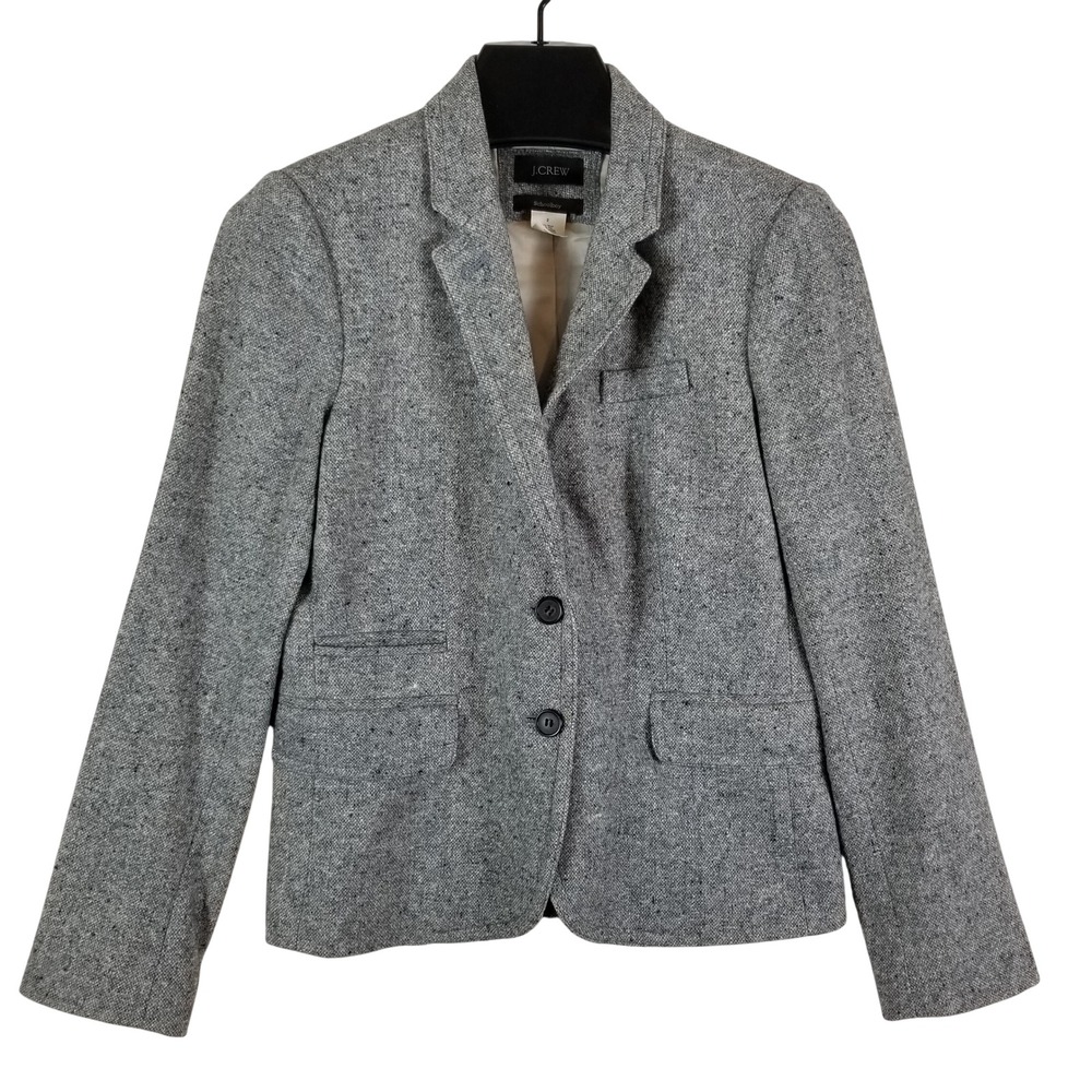 J.Crew Schoolboy Blazer Grey Wool Silk Tweed Jacket Women Size 2 2-Button Pocket